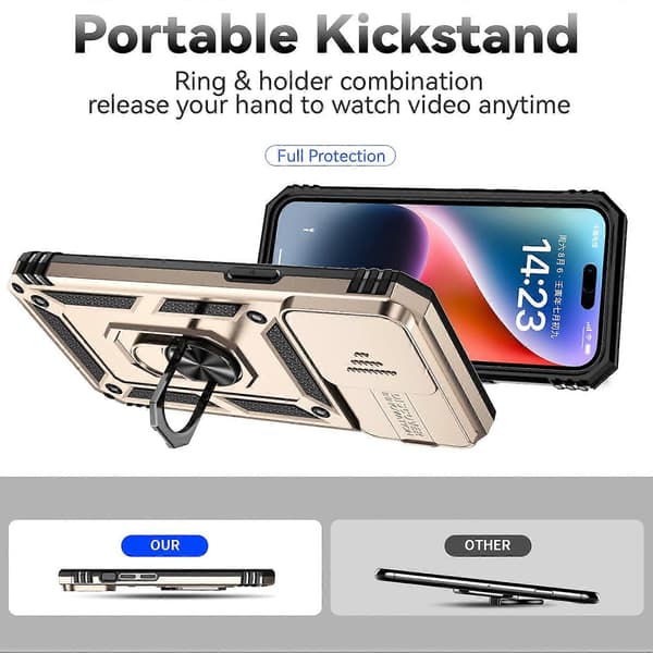 Skal för iPhone 15 Pro Max med Ringstöd, Skjutbart Kameraskydd PC+TPU Multicolor Style E
