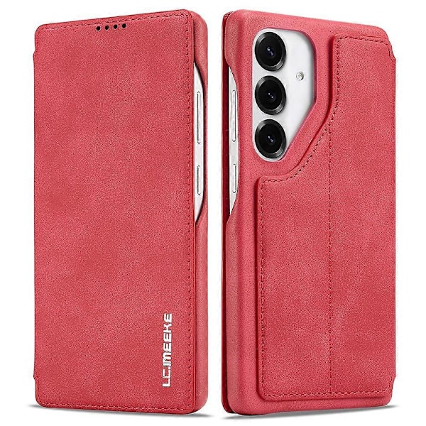 LC.IMEEKE Samsung Galaxy S25+ -kotelo korttipidikkeellä, jalustalla ja nahkakannella Multicolor Red