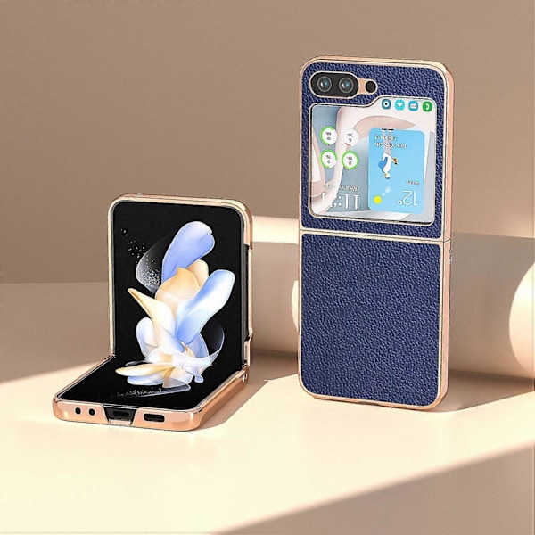 Til Samsung Galaxy Z Flip5 5G Elektropletteret Bagcover Ægte Koskindslæder+PC Telefoncover Multicolor Style C