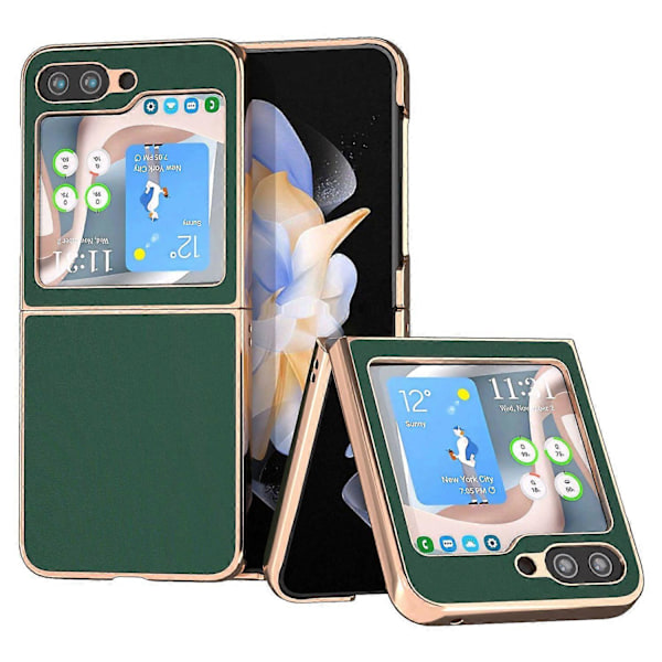 Til Samsung Galaxy Z Flip5 5G Silky Series Elektropletteret Telefon Cover Ægte Ko Læder+PC Cover Multicolor Style D