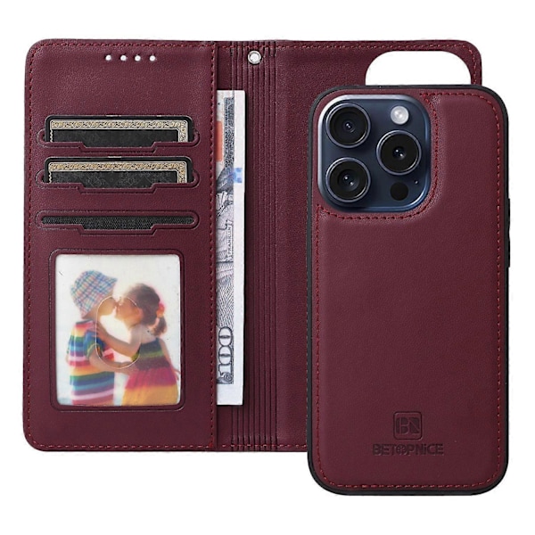 BETOPNICE 005 Deksel til iPhone 15 Pro Avtakbart 2-i-1 Lommebokdeksel i Lær Multicolor Style C