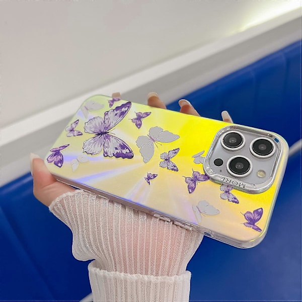 iPhone 13 Pro -kotelo, galvanisoitu laserperhoskuvio PC+TPU-puhelinkuori Multicolor Style F