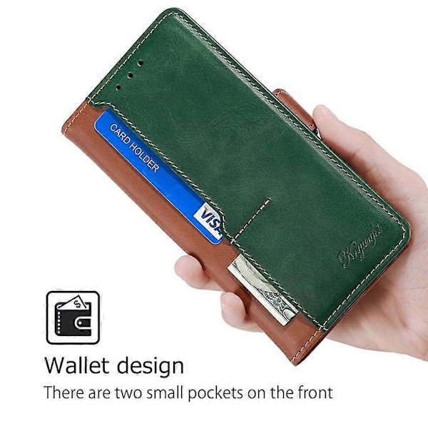 Til Xiaomi 15 Ultra Etui Kontrastfarve Tegnebog Læder Telefoncover Multicolor Light Brown + Green