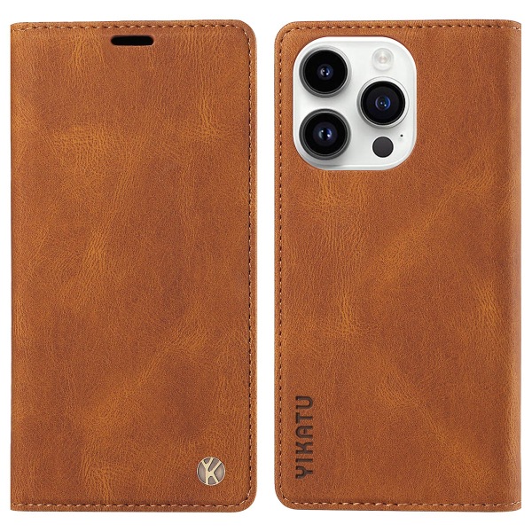 Case för Iphone 15 Pro, Pu Läder Skin-touch plånboksställ Cover Brown