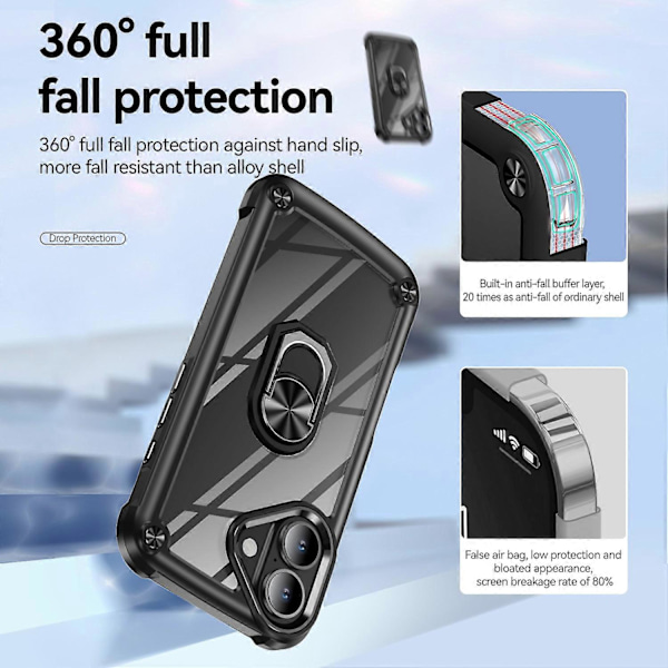 Skal till iPhone 16 Plus med linsskydd i legering, PC+TPU, stativ Multicolor Style G
