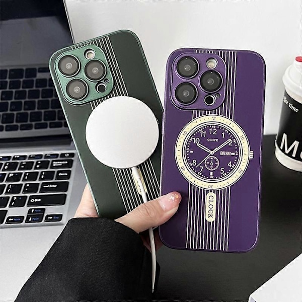 Mjukt TPU-skal med klockdesign och magnetiskt skydd med linsskydd för iPhone 15 Pro Multicolor Style A