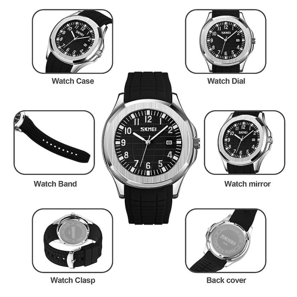 Skmei 9286 Men Waterproof Quartz Watch Black Belt  White Noodles