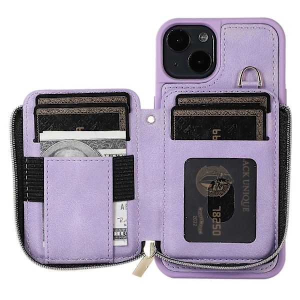 För iPhone 13 Plånboksfodral med Dragkedja Ställ PU Läder+TPU Skal Mobiltelefonskydd Multicolor Style F