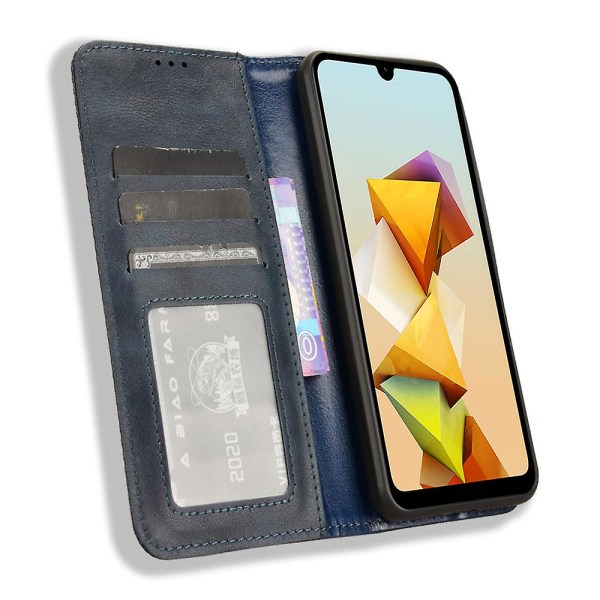 Læderetui med stativ i retrostil til Zte Blade A33s Blue