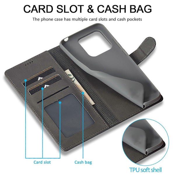 LC.IMEEKE Etui til Xiaomi Redmi Note 13 Pro 5G/Poco X6 5G, tegnebog, stativ, kalveskinds tekstur læder telefoncover Multicolor Grey