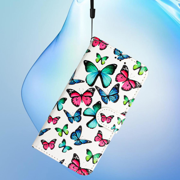 För Iphone 15 Plus Pu Läder Case Mönster Skrivbord Cover Butterflies