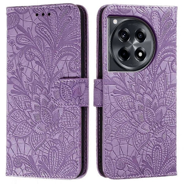 Skal till OnePlus Ace 3 5G Spetsblommor PU Läder Flip Plånbok Mobilskal - Grå Multicolor Purple