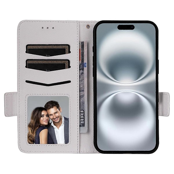 Læder Flip Telefon Cover med Litchi Tekstur til iPhone 16 Plus Multicolor Style B