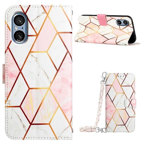 YB Pattern Printing Leather Series-6 Sony Xperia 5 V -kotelo PU-nahkaa+TPU-puhelinkuori Multicolor Style C