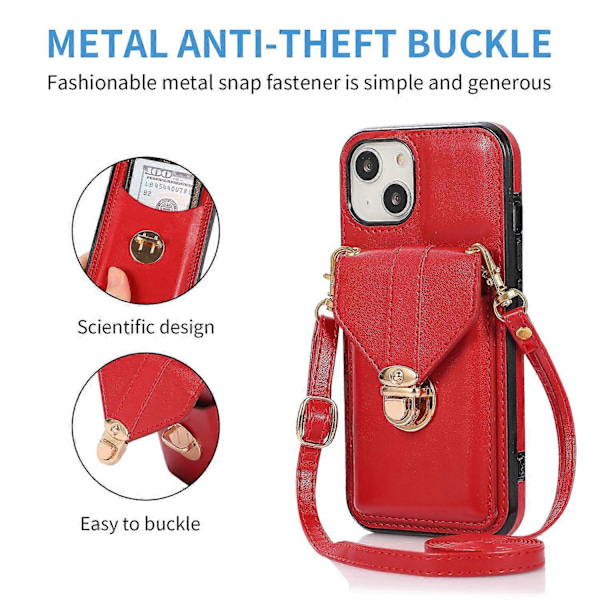 Til iPhone 15 Plus Telefon Shell Støtteben PU Læderbelagt TPU Telefon Cover Kort Holder Etui Multicolor Style E