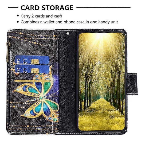 BF03 Lynlåspung i PU-læder med mønstertryk til Xiaomi Redmi Note 13 Pro 5G/Poco X6 5G Multicolor Rhinestone Butterfly