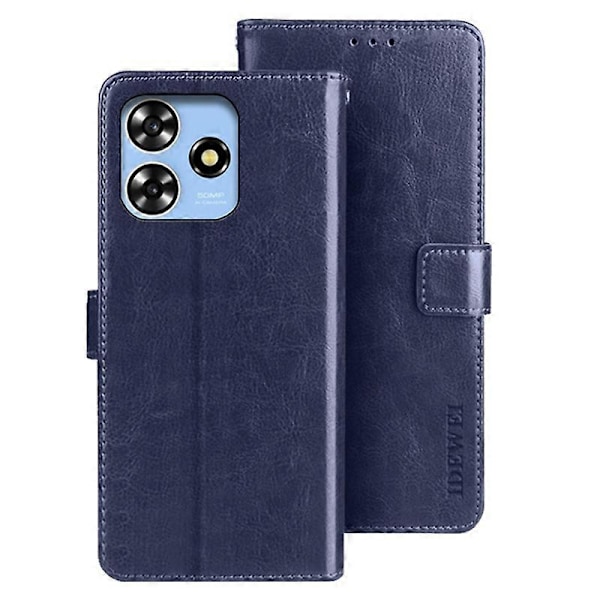 IDEWEI Folio Flip Læder Wallet Case med Crazy Horse Tekstur til ZTE Blade V50 Design 4G Multicolor Dark Blue