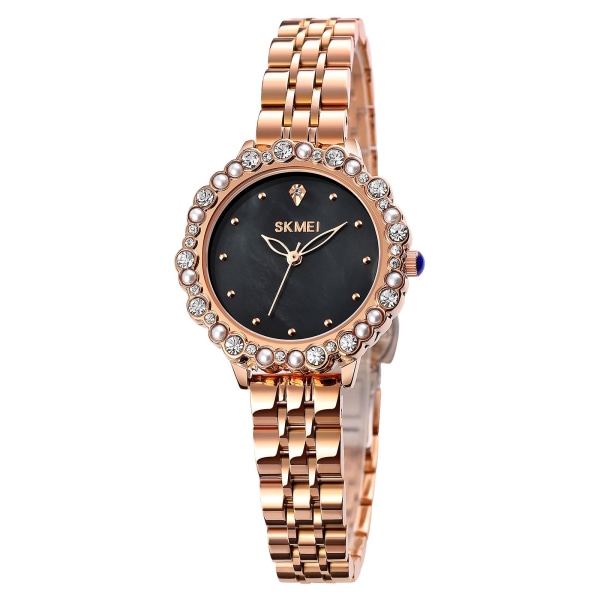 Skmei 1799 Pearl Diamond Round Dial Quartz Watch For Ladies Gold Lila Golden black