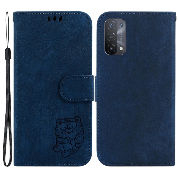 Pu-läderskal för Oppo A74 5g/a93 5g/a54 5g, Imprint Flip Cover Plånboksställ Phone case Dark Blue