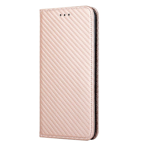 Flip Magnetisk Auto-absorberende Kulfibertekstur Anti-fald Standpung PU Læder Etui Cover