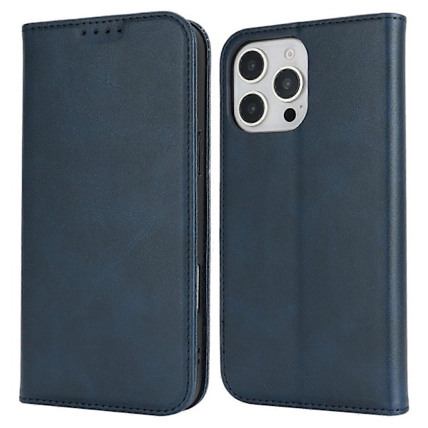 För iPhone 16 Pro Fodral PU Läder Kalvtexturerad Magnetisk Stängning Smart Telefonskydd Multicolor Style B