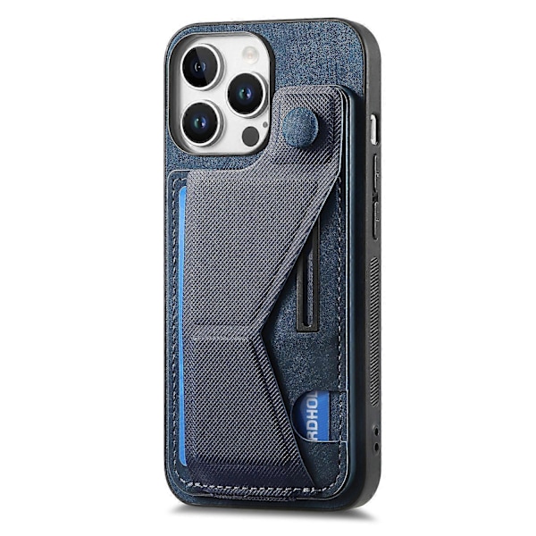 Retro læder bagcover med kortslot og sidefodstøtte til iPhone 16 Pro Max - Grøn Multicolor Blue