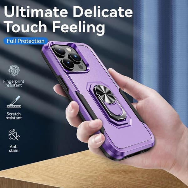 Stöttåligt Bakstycke PC+TPU Mobilskal med Ringstativ för iPhone 15 Pro Multicolor Style I