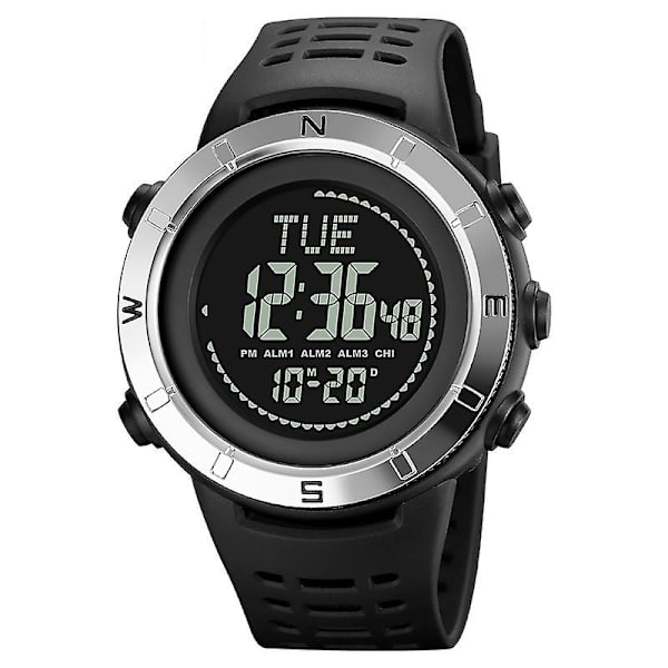 Shimei 2096 50m Vanntett Kompass Digitalt Armbåndsur Silver