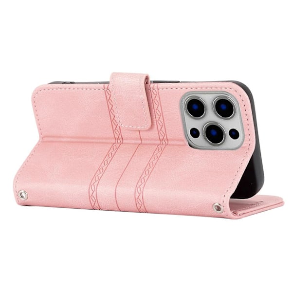 För iPhone 15 Pro Max Skal Präglat Läder Ställ Stöttåligt Telefonskal med Rem Multicolor Style D