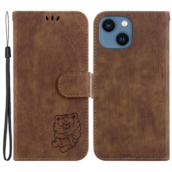 Imprint Phone case För Iphone 14 Läderplånboksställ Anti- cover Brown