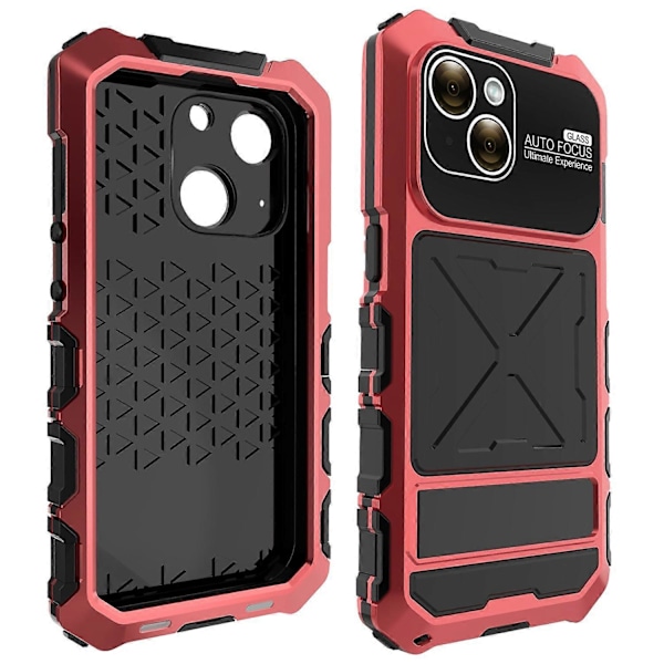 R-JUST iPhone 15 Plus -kotelo iskunkestävä silikoni+metalli puhelinkuori näytönsuojakalvolla Multicolor Style C