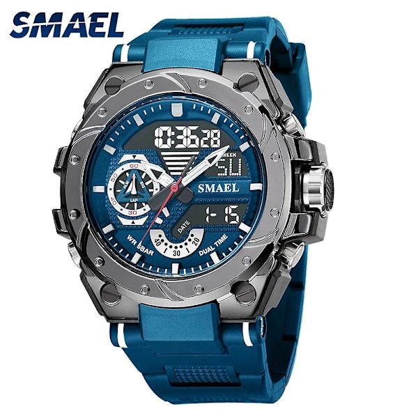Sportklockor Vattentät Smael Watch Military Army Blue Stoppur Week Display Klocka 8060 Mode Quartz Armbandsur Herr GOLD