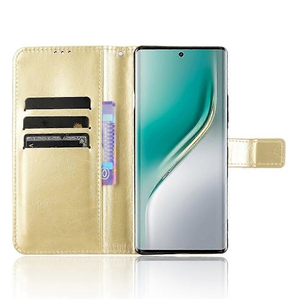PU læderetui med rem i Crazy Horse-tekstur til TECNO Camon 40 Pro 4G/Camon 40 Pro 5G CM6/CM7 Multicolor Gold