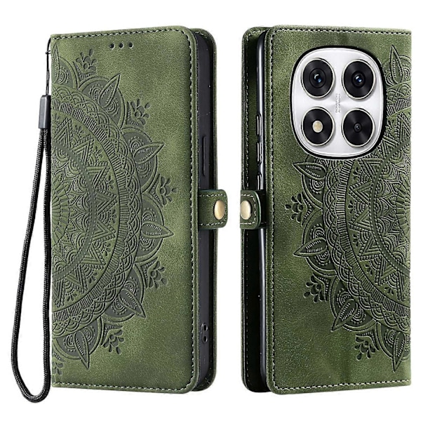 Style 016 Etui til Xiaomi Redmi Note 14 Pro 4G, hudfølelse, totem-præget pung, læder telefoncover Multicolor Blackish Green