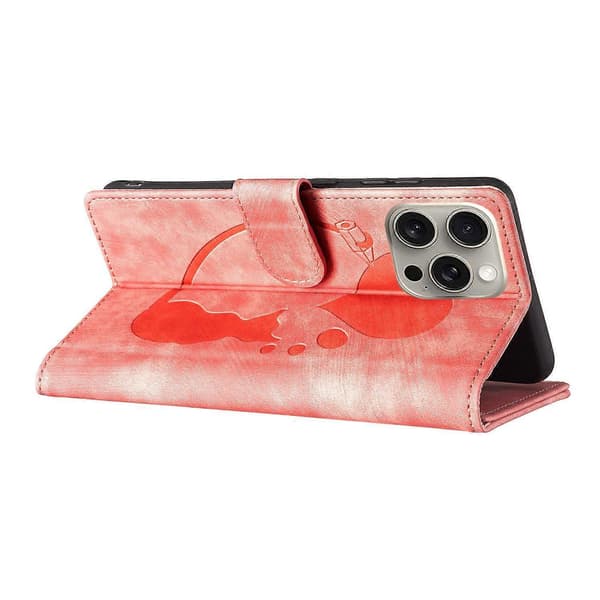 Til iPhone 16 Pro Max Cover Hjerte Kat Foldbart Stativ PU Læder Telefon Cover - Grøn Multicolor Pink