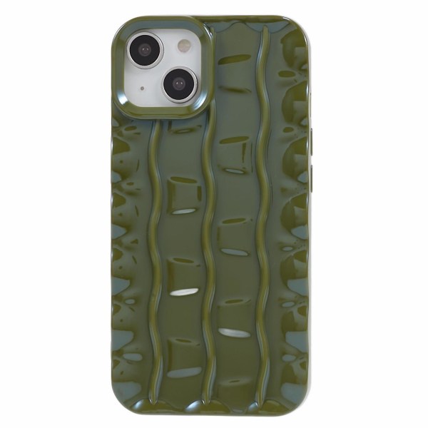 För Iphone 13 Soft Tpu Case 3d randigt mönster Anti-halk bakre cover Avocado Green