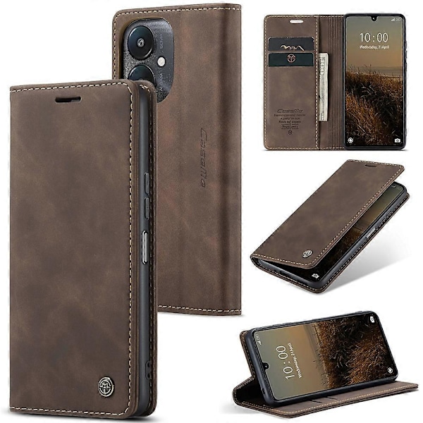 CASEME 013 Series Fodral för Xiaomi Redmi 13C 4G/Redmi 13C 5G/Poco C65 4G Läder Flip Ställ Telefonfodral Multicolor Coffee