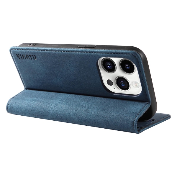 Til Iphone 15 Pro Max Hud-berørings PU Læder Shell Wallet Stand Telefon Cover Blue