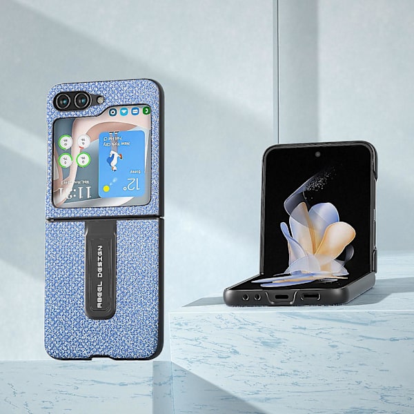För Samsung Galaxy Z Flip5 5g Rhinestone Texture Back Cover Pu Läder+PC Kickstand Phone case Blue
