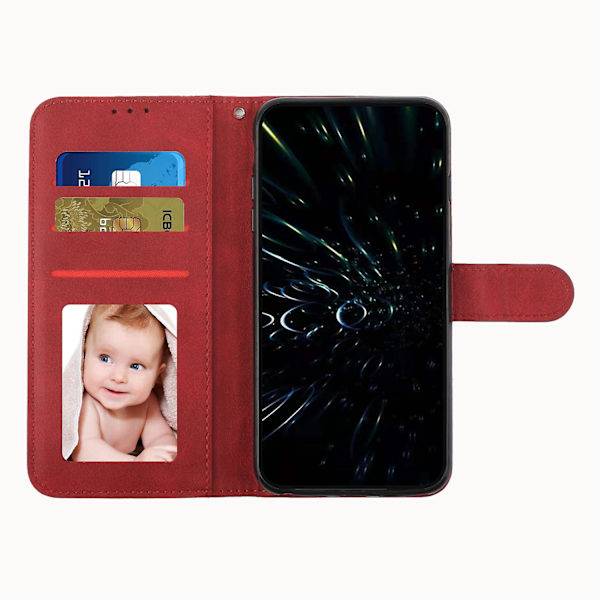 För Vivo Y33s / Y21s / Y21 Vikbart stativsömmar Pu- case Stativ Magnetstängning Stötsäker Flip Folio Cover med rem Red