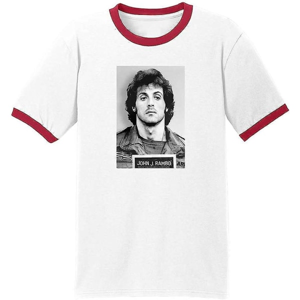 John J Rambo Mugshot grafisk t-shirt Sylvester Stallone Movie T-shirt för män White-Red XXL