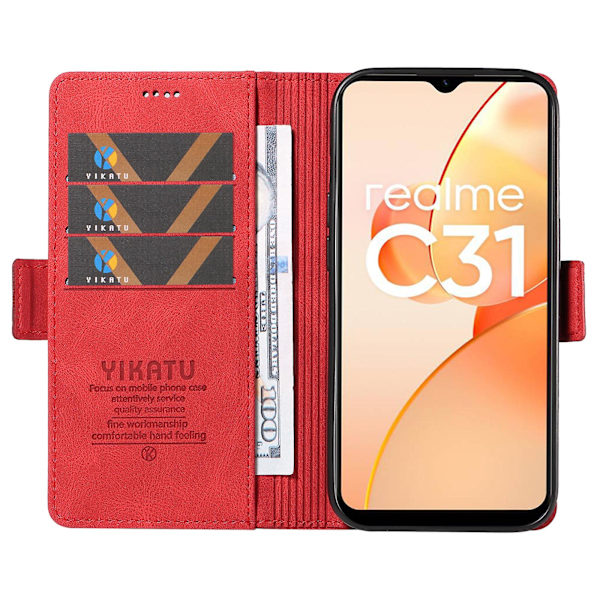 Pu Phone case för Realme C31 Wallet Skin-touch Flip Stand Cover Red