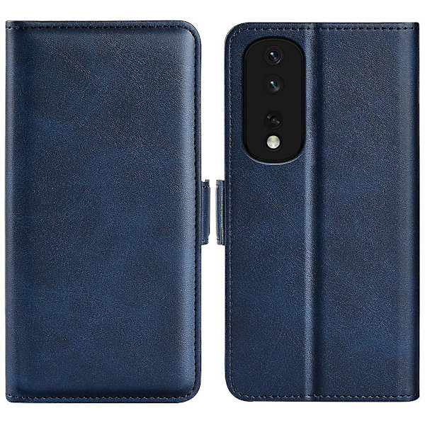 For Honor 80 Pro 5g Beskyttende Mobilcover Pu Læder Dobbelt Magnetisk Lås Kalveskinds Tekstur Etui Håndfrit Stativ Wallet Blue