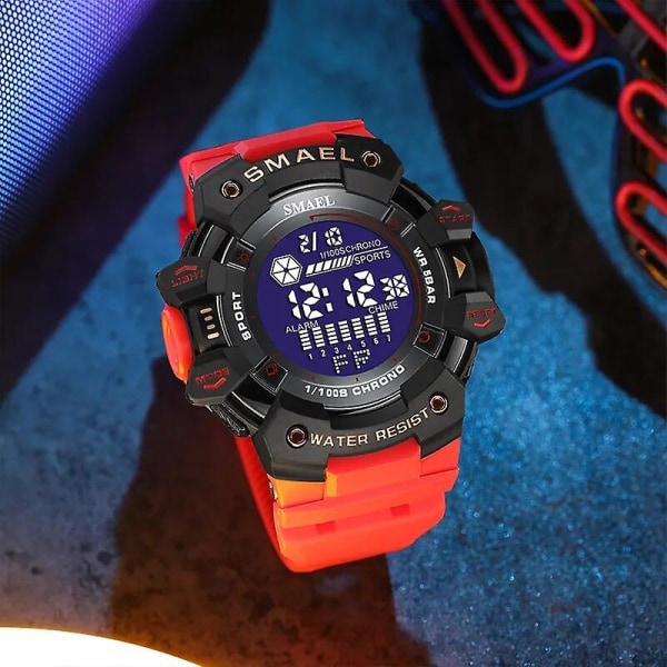 2023 Herrklockor Lyx Man Watch Smael 8050 Vattentät Big Dial Mode Led Bakgrundsbelysning Sport Digital watch för män Black Style 1WT