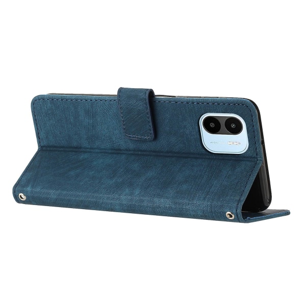 För Xiaomi Redmi A1 4g / A2 4g Skin-touch läder phone case linjer med tryckt stativ Cover Sapphire