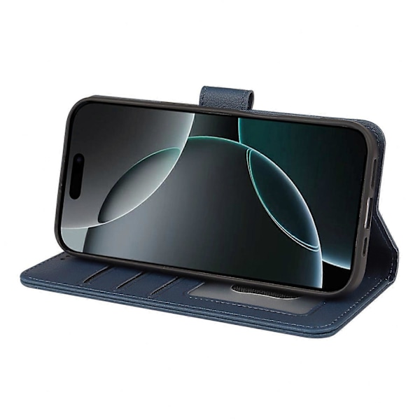 Læderetui med pung, stativ og magnetlukning til iPhone 16 Pro Max - Grøn Multicolor Blue