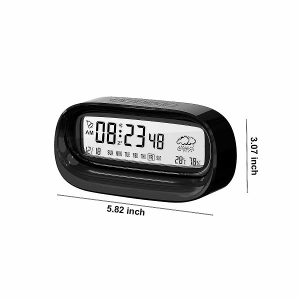 Digitalt Vækkeur, batteridrevet kompakt vækkeur med stort display til soveværelse, kalender, temperaturmåler, LCD-ur med snooze-funktion, LCD Ala