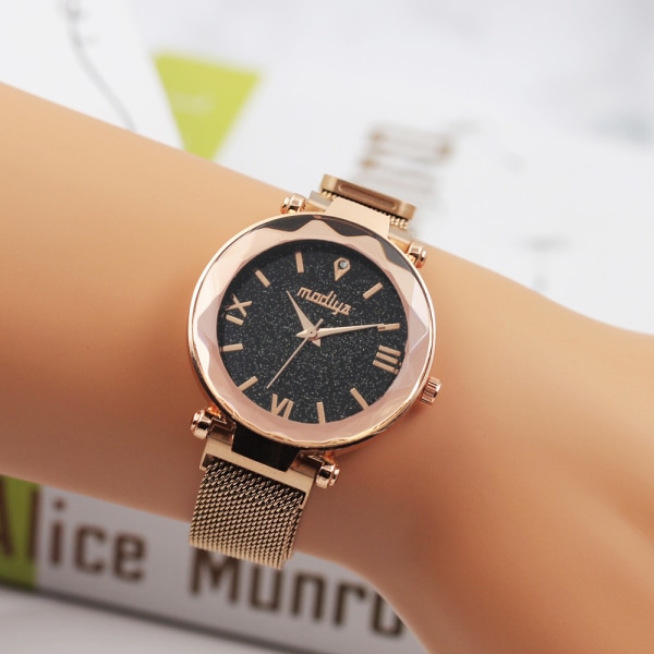 GD140 Watch Rund Star Dial Magnetisk Milanese Armband Kvarts Watch 4 färger rose gold