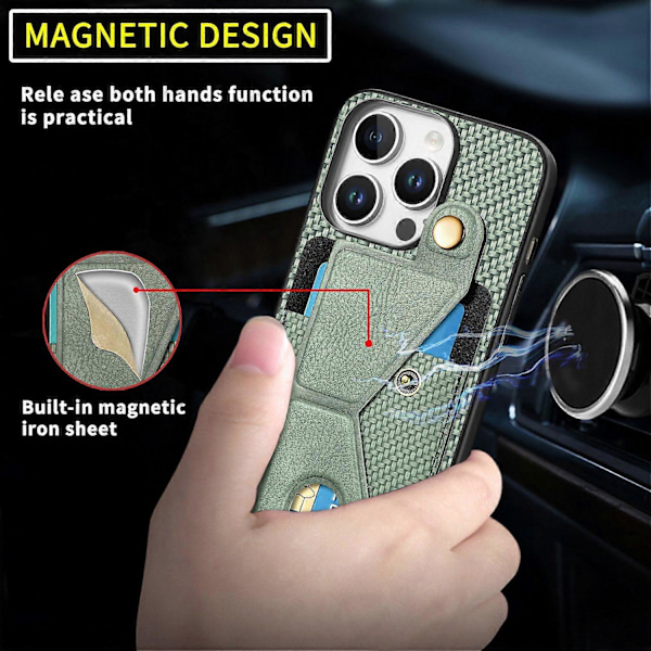 Til iPhone 16 Pro Cover K-Formet Støttefod Læder+PC+TPU Telefon Cover - Grøn Multicolor Apricot