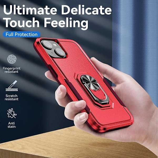 iPhone 15 PC+TPU Iskunkestävä Suojakuori Pudotussuojaava Puhelinkotelo Sormuksella ja Jalustalla Multicolor Style C